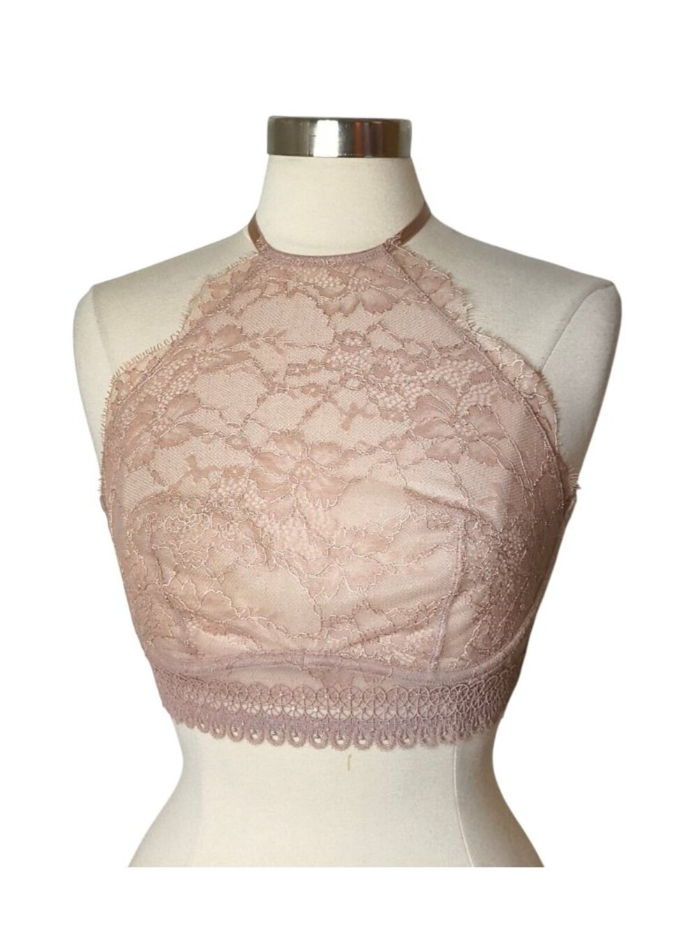Victorias Secret 34DD Halter Bralette Blush Pink High Neck Lace 34E Back Closure